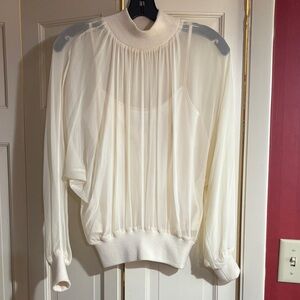 Halston Cream Silk and Merino Top